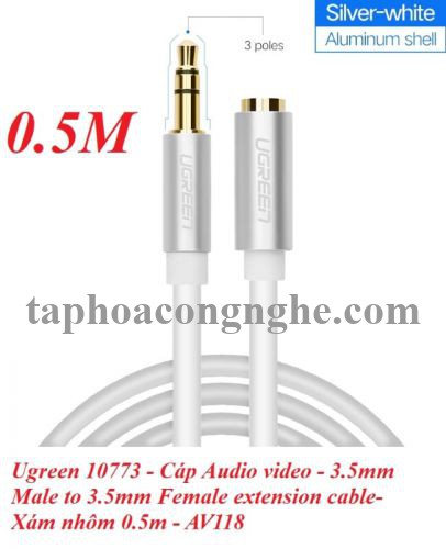 Ugreen 10773 0.5M màu Trắng Cáp âm thanh 3.5mm nối dài đầu nhôm AV118 30010773